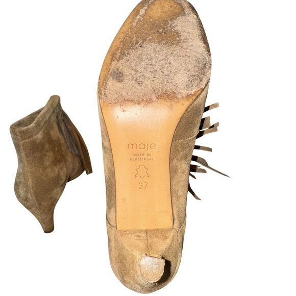 Maje Brown Leather Suede Fringe Ankle Booties Boots Women's 37 - Picture 6 of 7